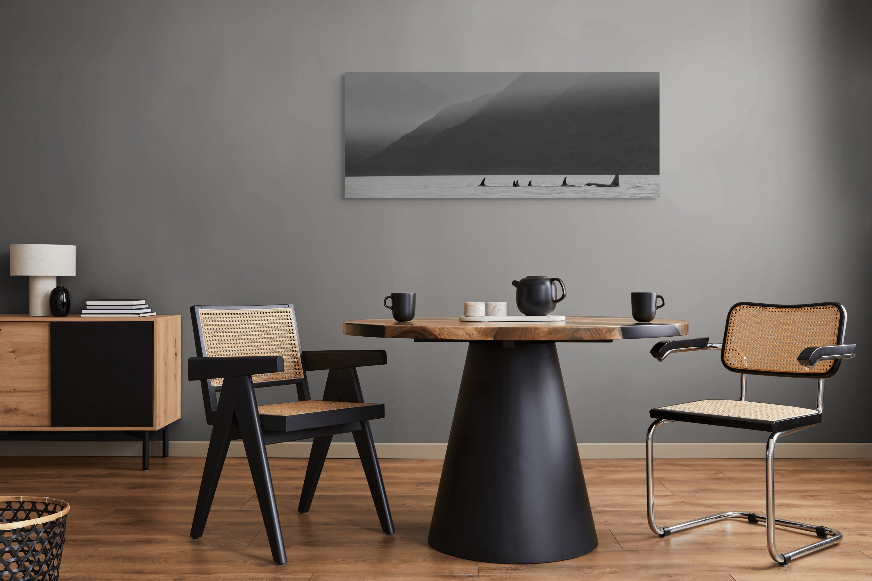 Orcas in the Mist Panorama 24x60"