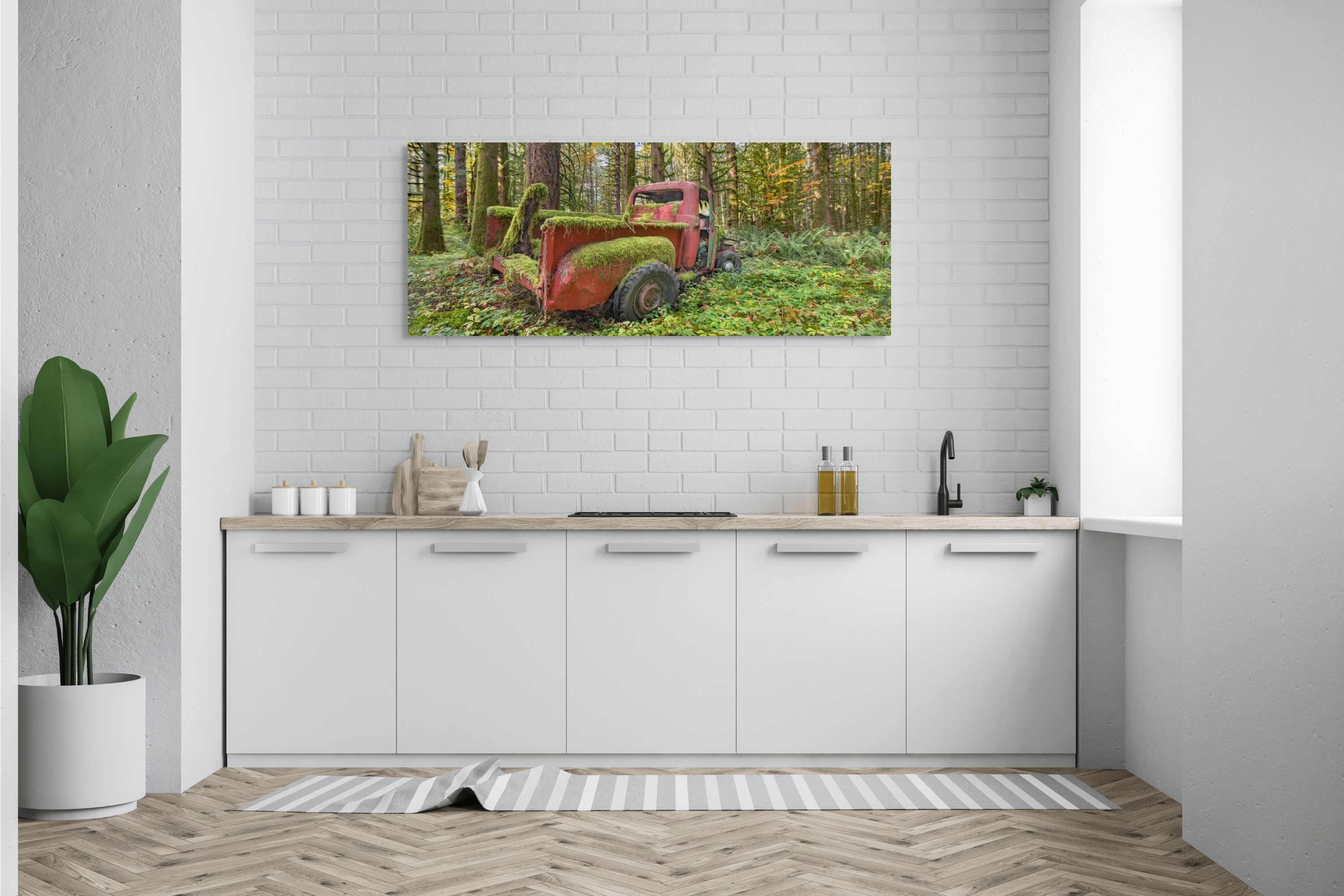 Red Truck in the Rainforest, Panorama 24x60"