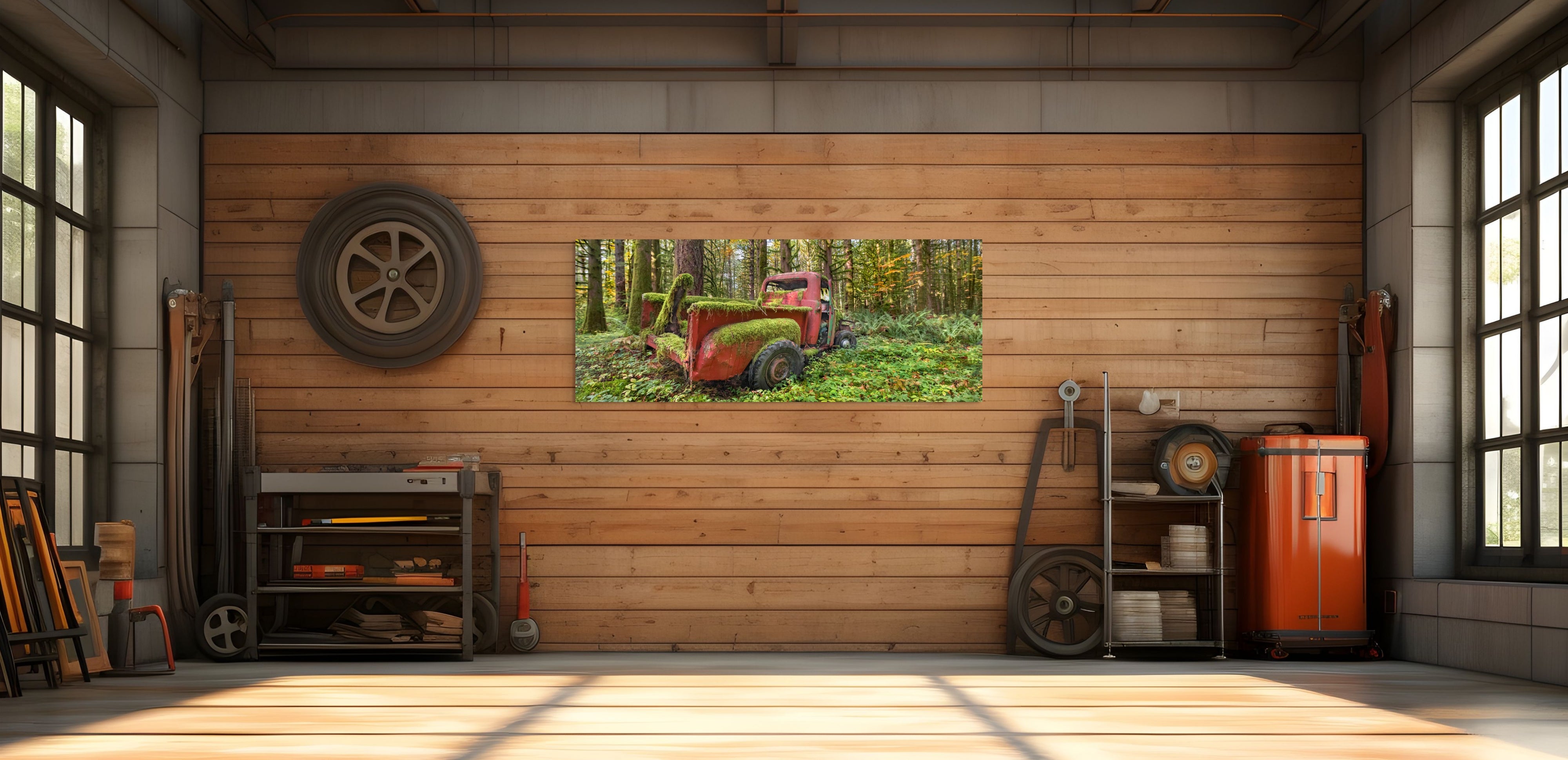 Red Truck in the Rainforest, Panorama 24x60"