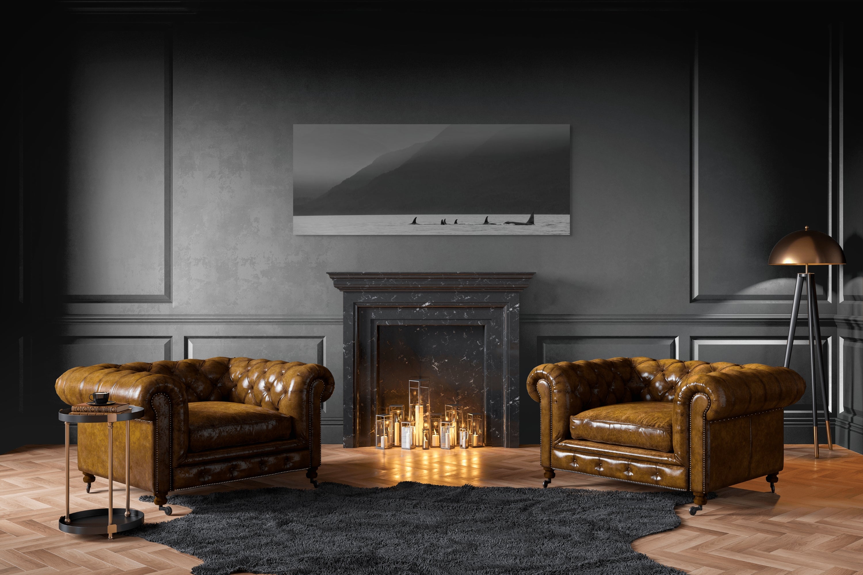 Orcas in the Mist Panorama 24x60"