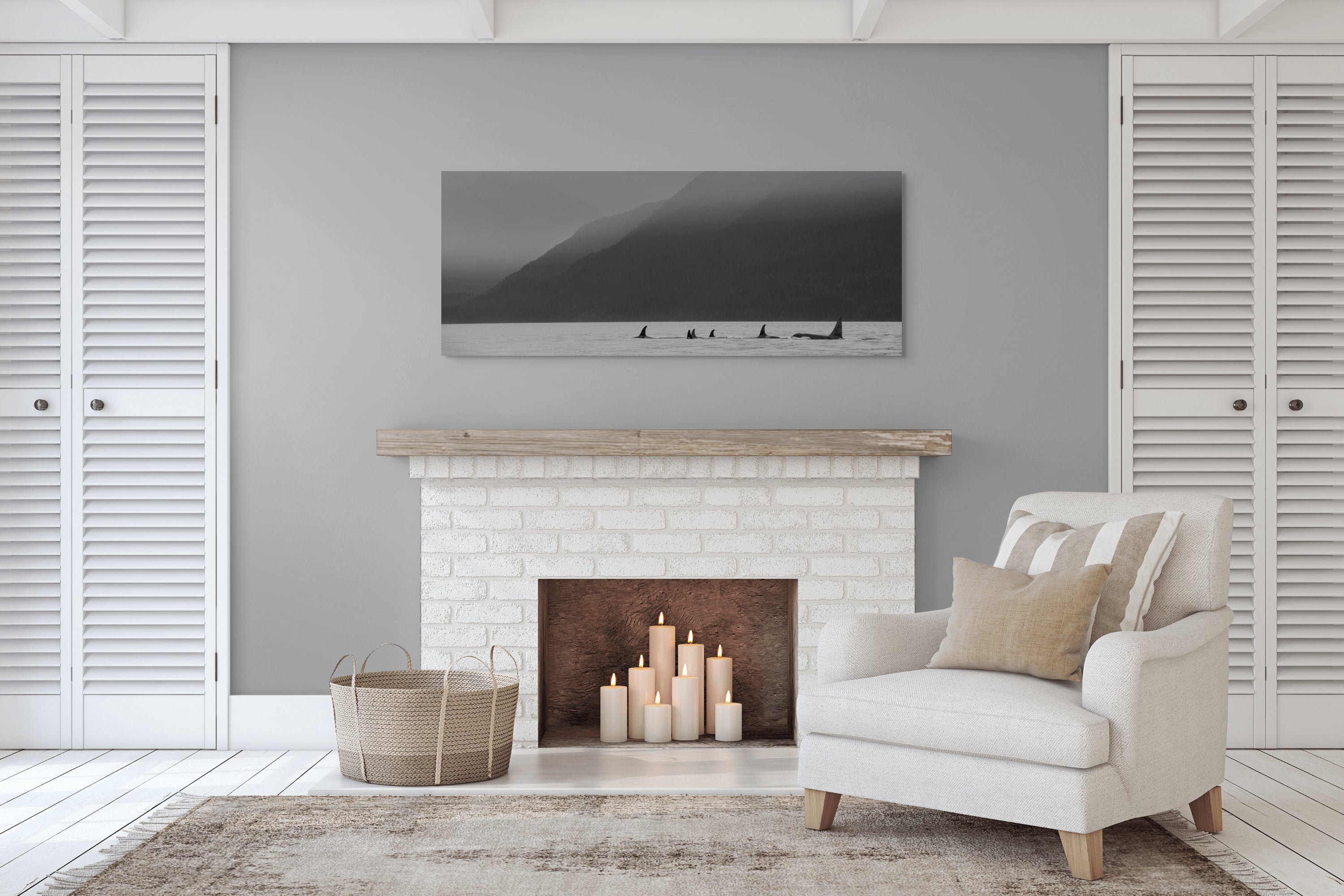 Orcas in the Mist Panorama 24x60"