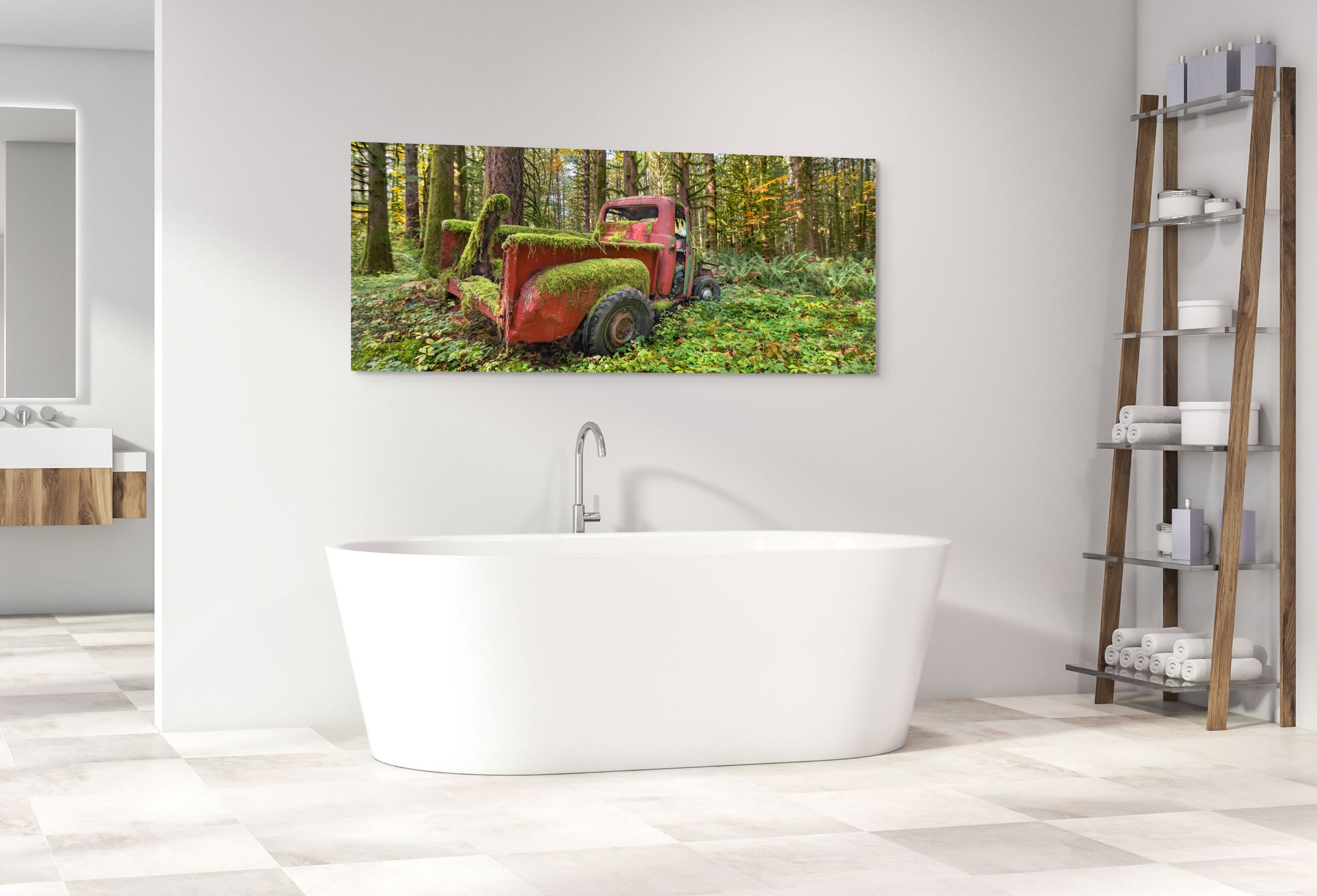 Red Truck in the Rainforest, Panorama 24x60"